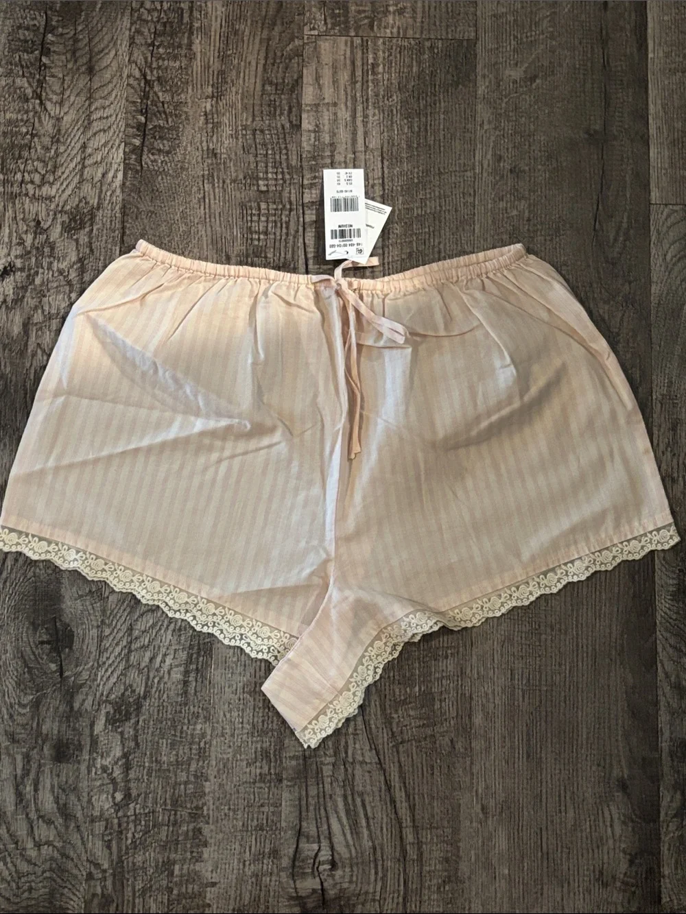 Abercrombie & Fitch Lace-Trim Sleep Shorts - Pink Stripes - Size Medium